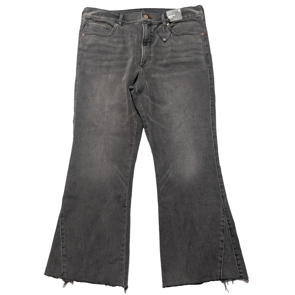 EXPRESS CROPPED‎ FLARE HIGH RISE - Women 14 Raw Hem Black Denim Jeans NEW